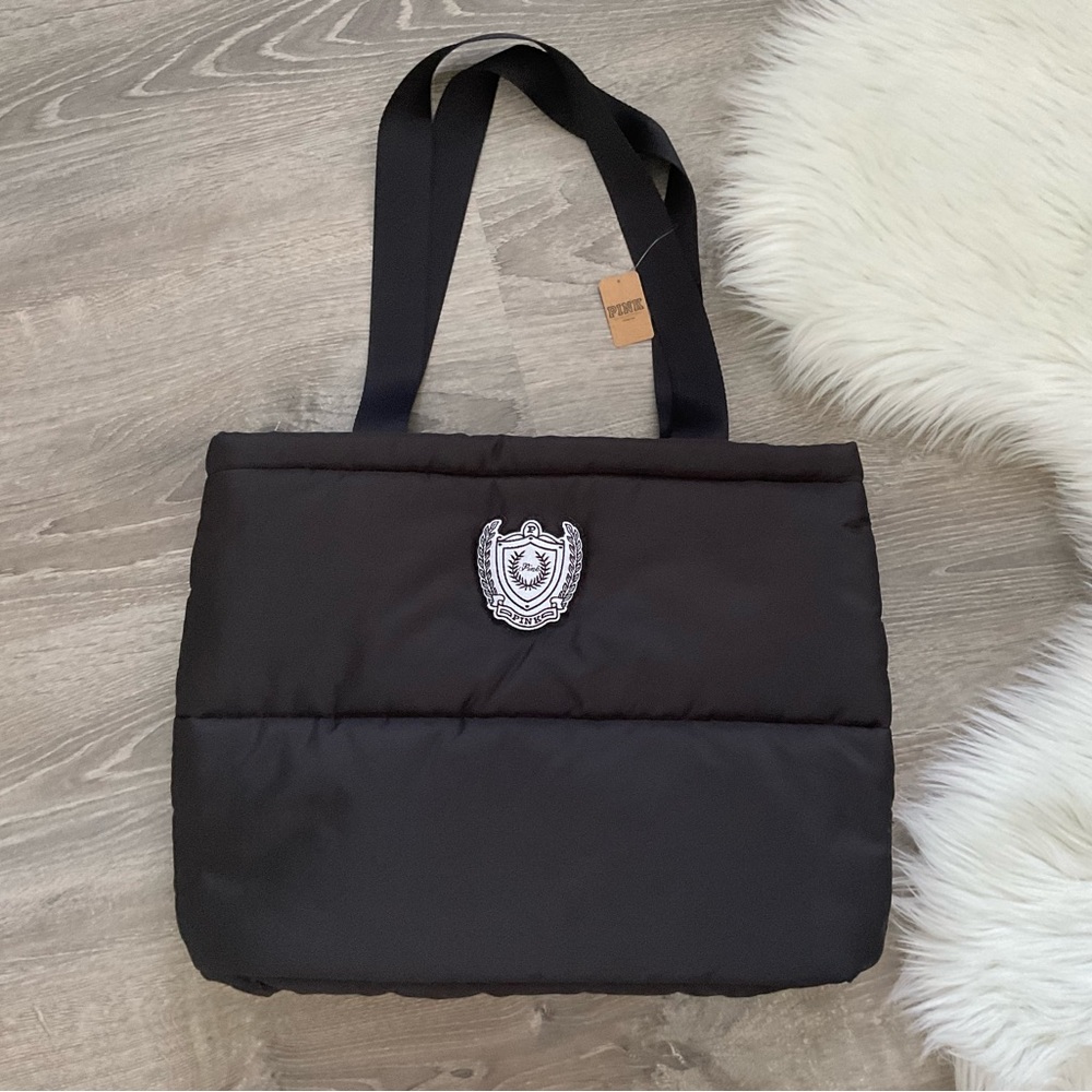 🖤 PINK VICTORIA SECRET Puffy Black Tote